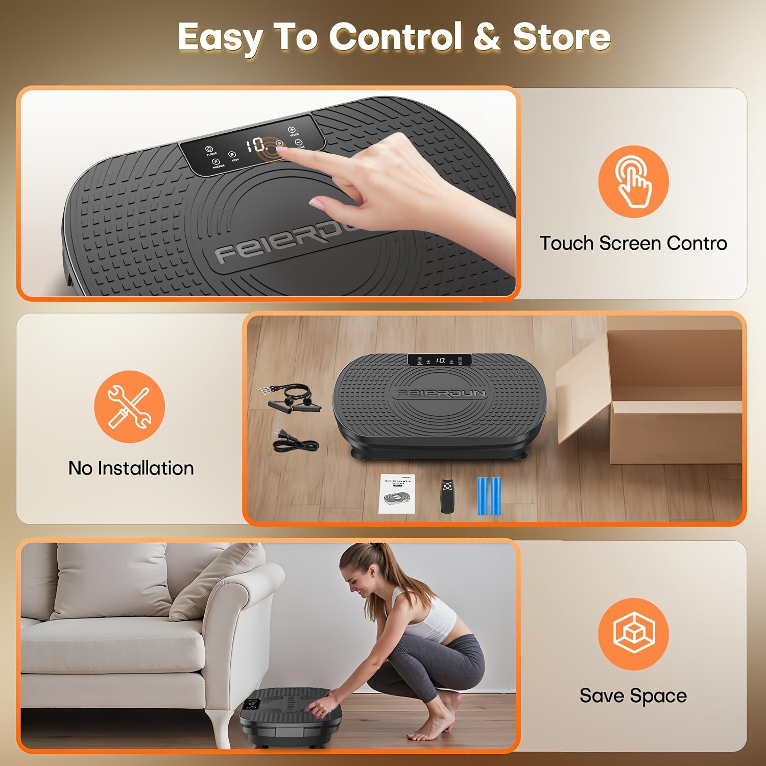 FEIERDUN Vibration Plate Exercise Machine for Weight Loss & Lymphatic Drainage Machine-Full Body Workout Platform with 330lbs Capacity, Quiet Shaking Technology, Portable Design for Home Gym, Muscle Toning & Burner, Vibration