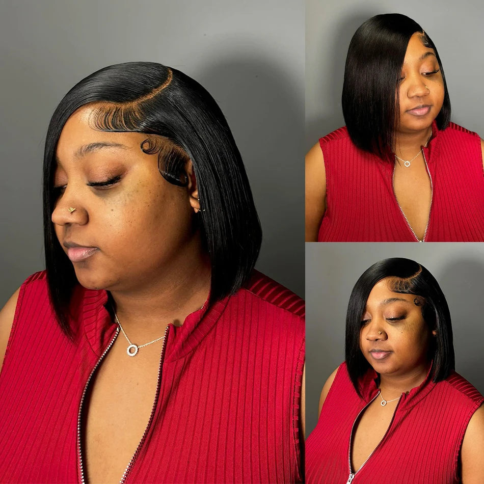 Pre Plucked Black Straight Bob Wig 12 14 Inch 13x4 4x4 Closure Lace Frontal Bone Straight Short Bob Wig 100% Human Hair