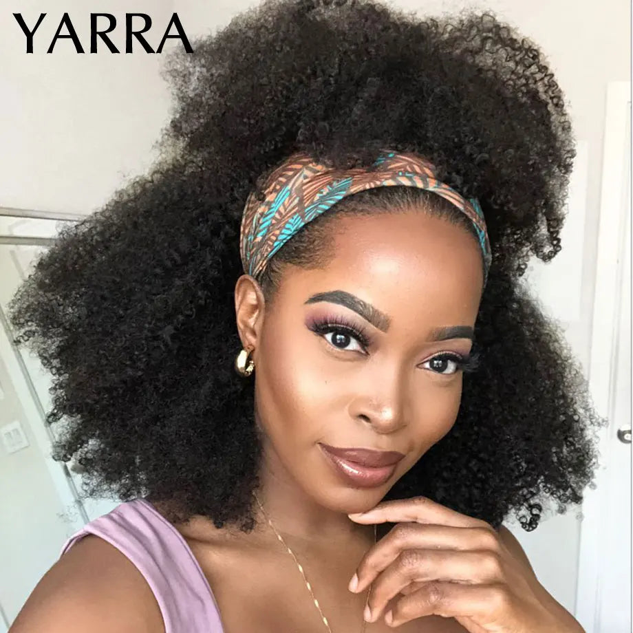Headband Wig Human Hair Afro Kinky Curly 200 Density Brazilian Remy Hair Afro Kinky Headband Scarf Wigs For Black Women 180%