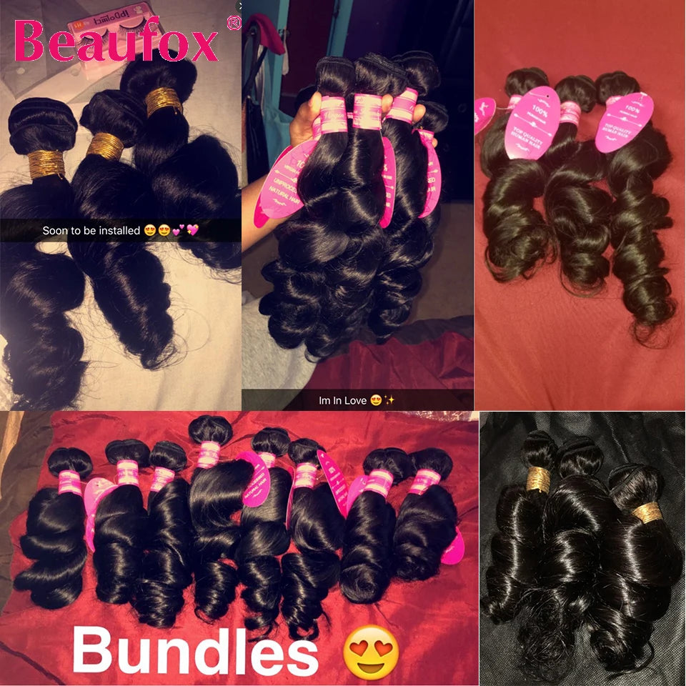 Beaufox Loose Wave Bundles 100% Human Hair Bundles Indian Hair Weave 1/3/4 Bundles Deal Human Hair Virgin Human Hair Extensions