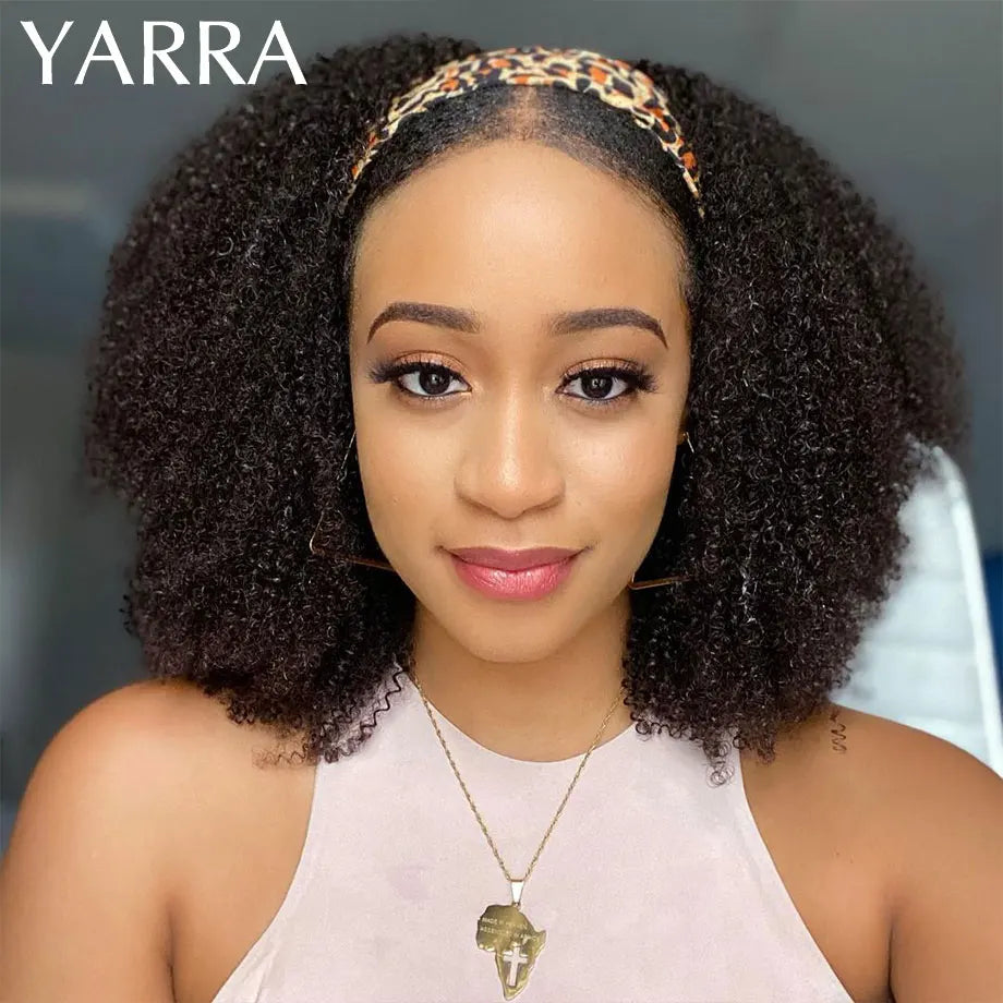 Headband Wig Human Hair Afro Kinky Curly 200 Density Brazilian Remy Hair Afro Kinky Headband Scarf Wigs For Black Women 180%