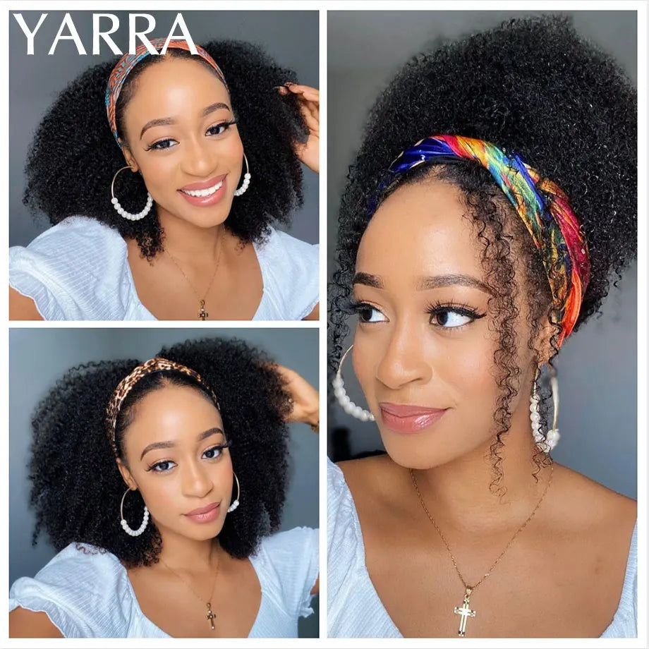 Headband Wig Human Hair Afro Kinky Curly 200 Density Brazilian Remy Hair Afro Kinky Headband Scarf Wigs For Black Women 180%
