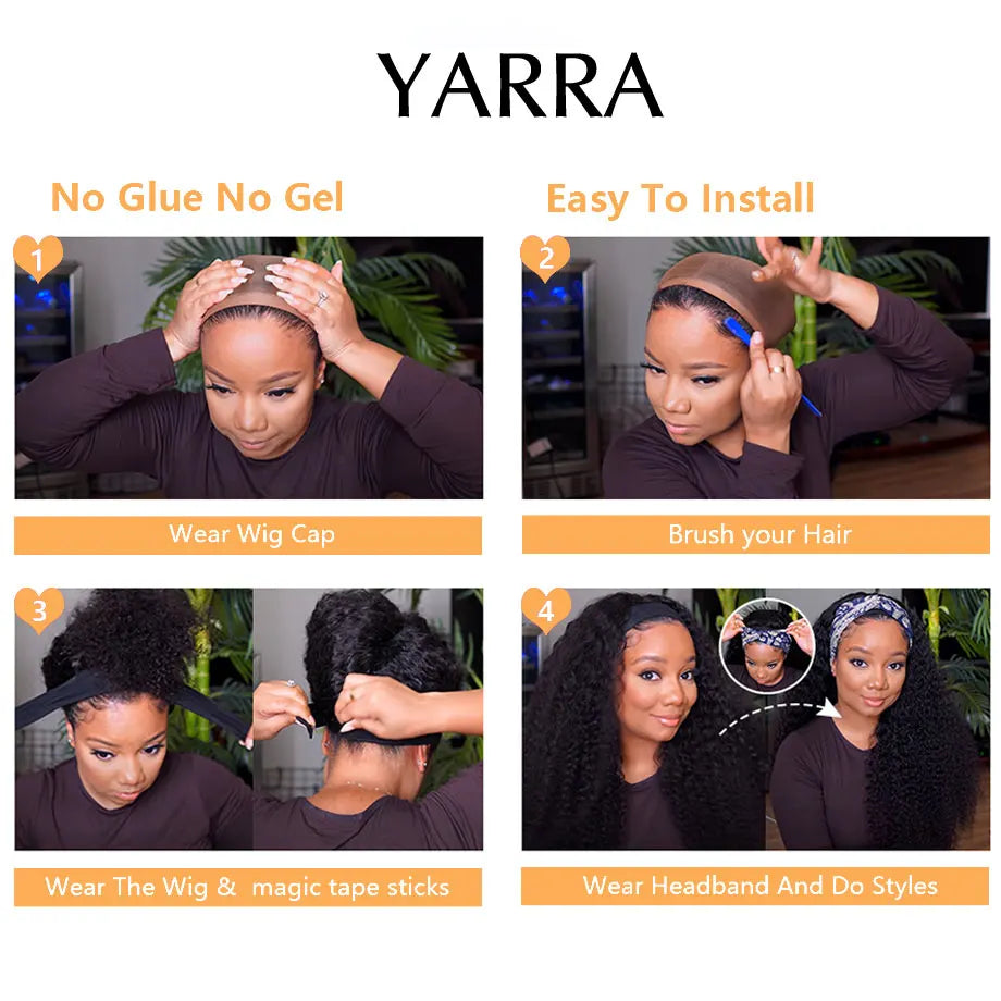 Headband Wig Human Hair Afro Kinky Curly 200 Density Brazilian Remy Hair Afro Kinky Headband Scarf Wigs For Black Women 180%