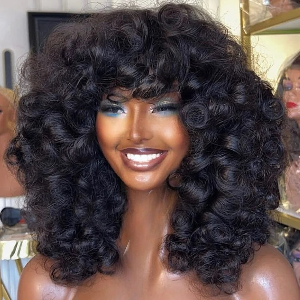 13×6 HD Lace Frontal Wig Afro Bouncy Curly 450 Density Glueless Wig Human Hair 16-36 Inch 360 HD Transparent Lace Wig Human Hair