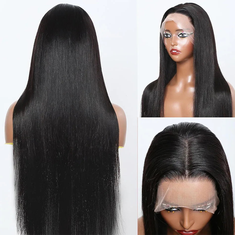 250 Density Upgrade Invisible Drawstring 360 Full Lace Frontal Wig 30 Inch Straight HD Lace Front Wigs Human Hair Natural Black