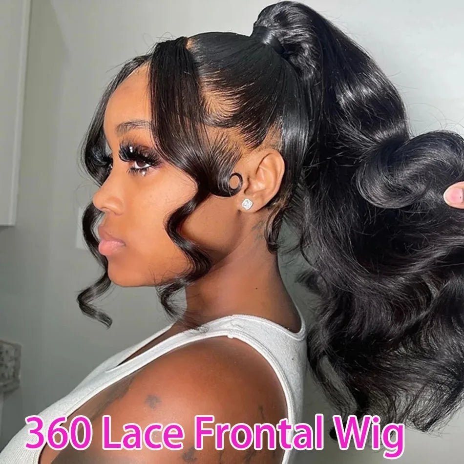 Hidden Strap Body Wave 360 HD Full Lace Front Wigs Human Hair Pre Plucked 12A Glueless Brazilian Virgin Wig With Drawstring