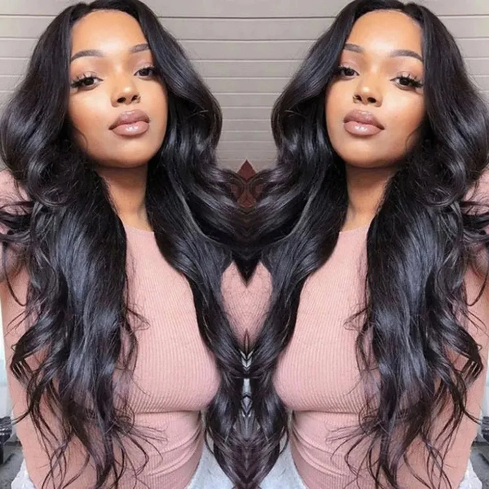 Body Wave Human Hair Wigs For Women 34 Inch 3 In 1 Drawstring half wigs human hair curly wigs black wigs 100% human