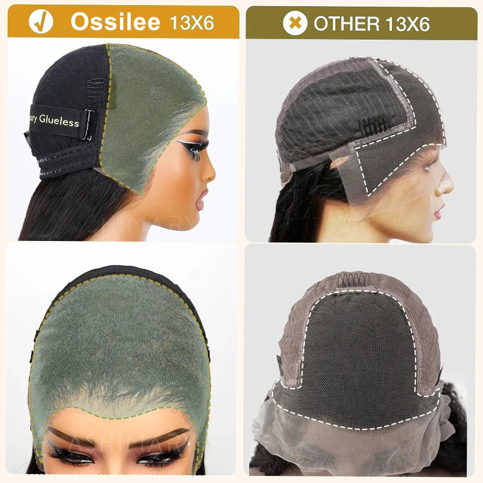 Ossilee 220 Density Pull Go Glueless Wigs with Elastic Drawstring Straight 13x6 HD Lace Front Human Hair Wigs Pre Cut Lace Wig