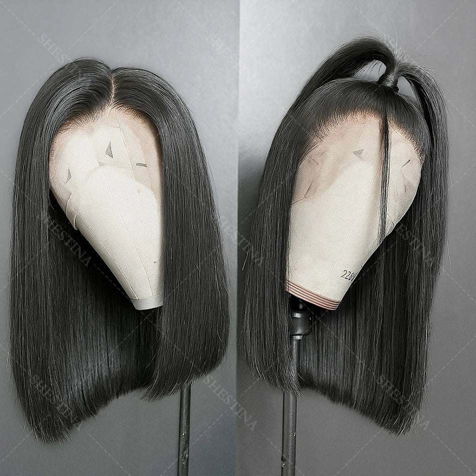 13x4 Straight Lace Frontal Bob Wig Preplucked Natural Color Human Hair Wigs Brazilian Remy Bone Straight Short Bob Wig For Women