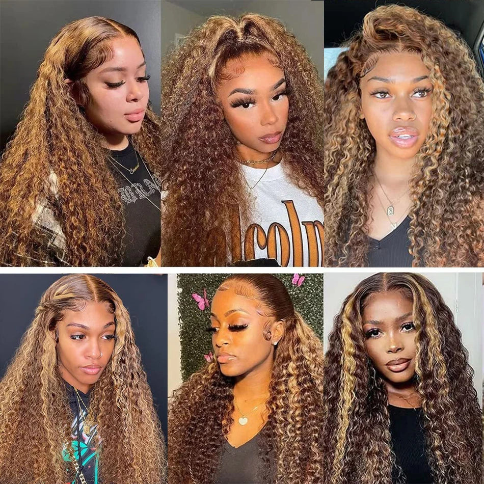 Wiggogo Curly Colored Highlight Wig Human Hair Deep Wave 13X6 Hd Lace Frontal Wig 13X4 4/27 Ombre Brown Blonde Lace Front Wigs