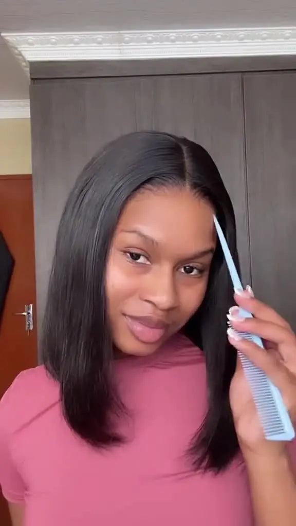 YAWAWE Pre-Bleached Knots Glueless Wig Ready To Wear Wigs Straight Pre-plucked Human Hair Bob Wigs Pre-cut HD Lace Wear Go Wigs