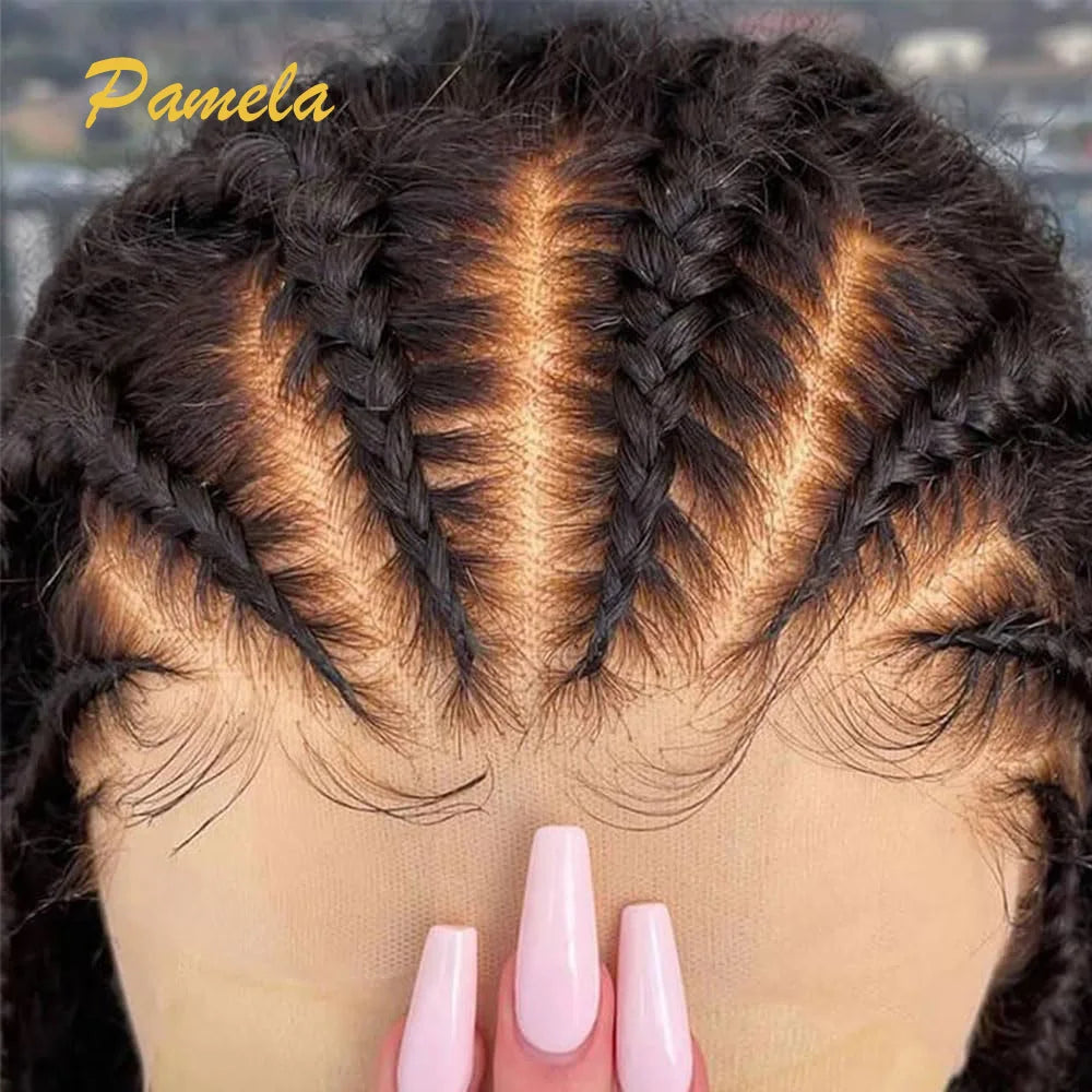 Handmade Pre Braided Wigs Pre Plucked Pre Bleached Cornrows with Kinky Curly Wig Human Hair 9x6 Pre Styled Human Hair