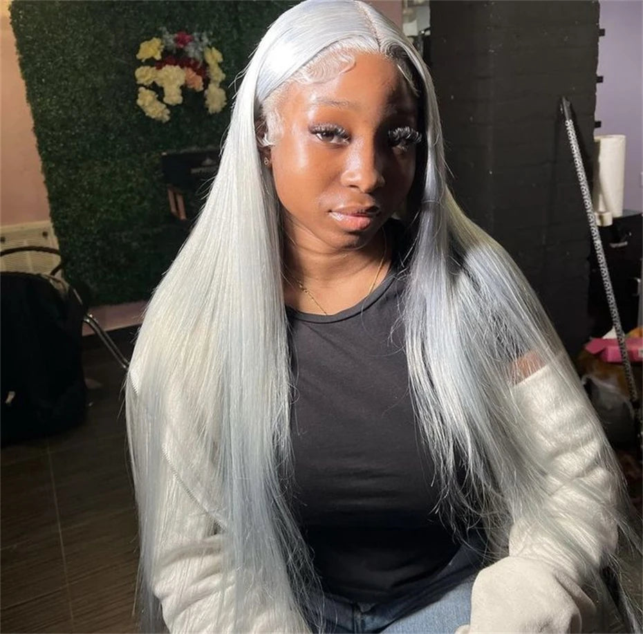 13x6 Silver Grey Straight Lace Front Human Hair Wigs Pre Plucked 613 Blonde Body Wave Frontal Wigs For Women Brazilian Hair Wigs