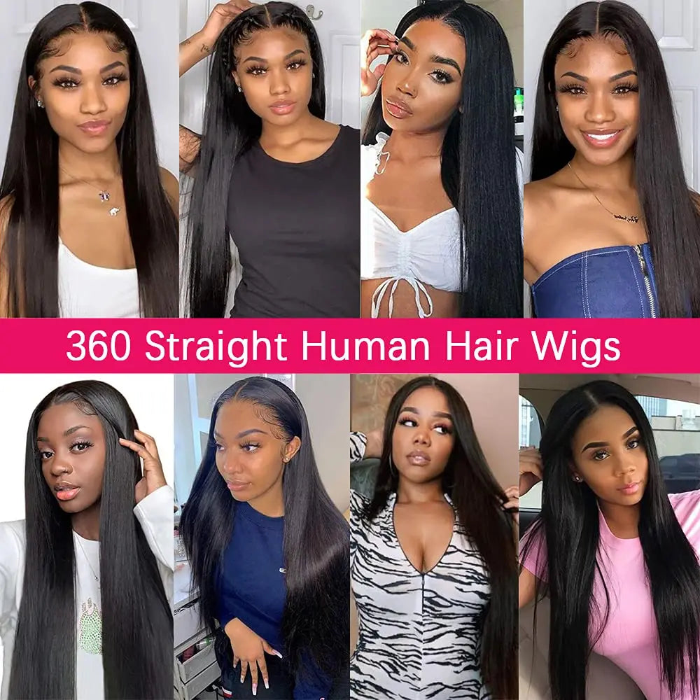 250 Density Upgrade Invisible Drawstring 360 Full Lace Frontal Wig 30 Inch Straight HD Lace Front Wigs Human Hair Natural Black