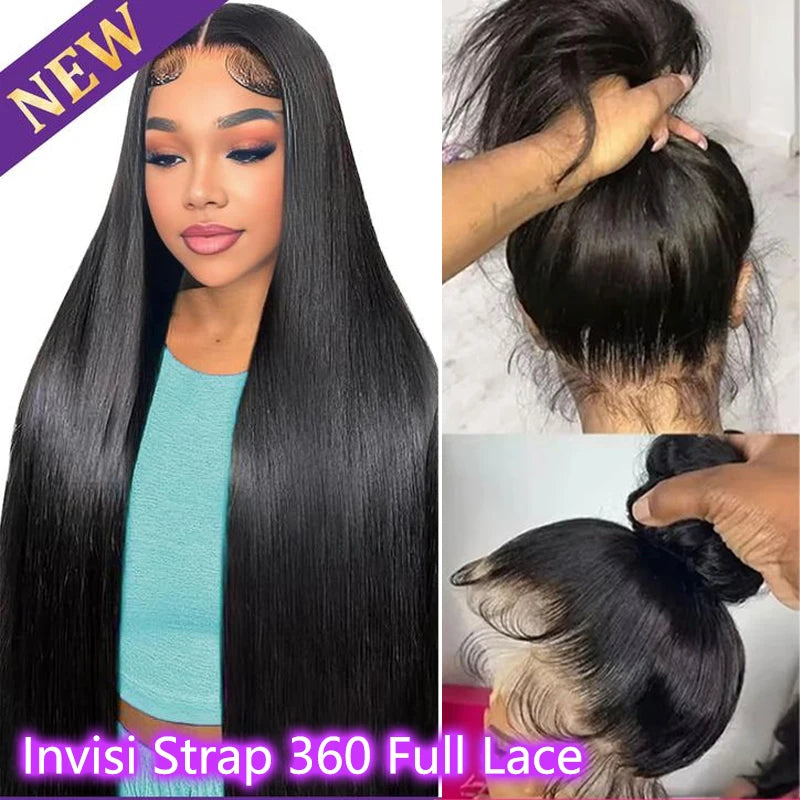 250 Density Upgrade Invisible Drawstring 360 Full Lace Frontal Wig 30 Inch Straight HD Lace Front Wigs Human Hair Natural Black