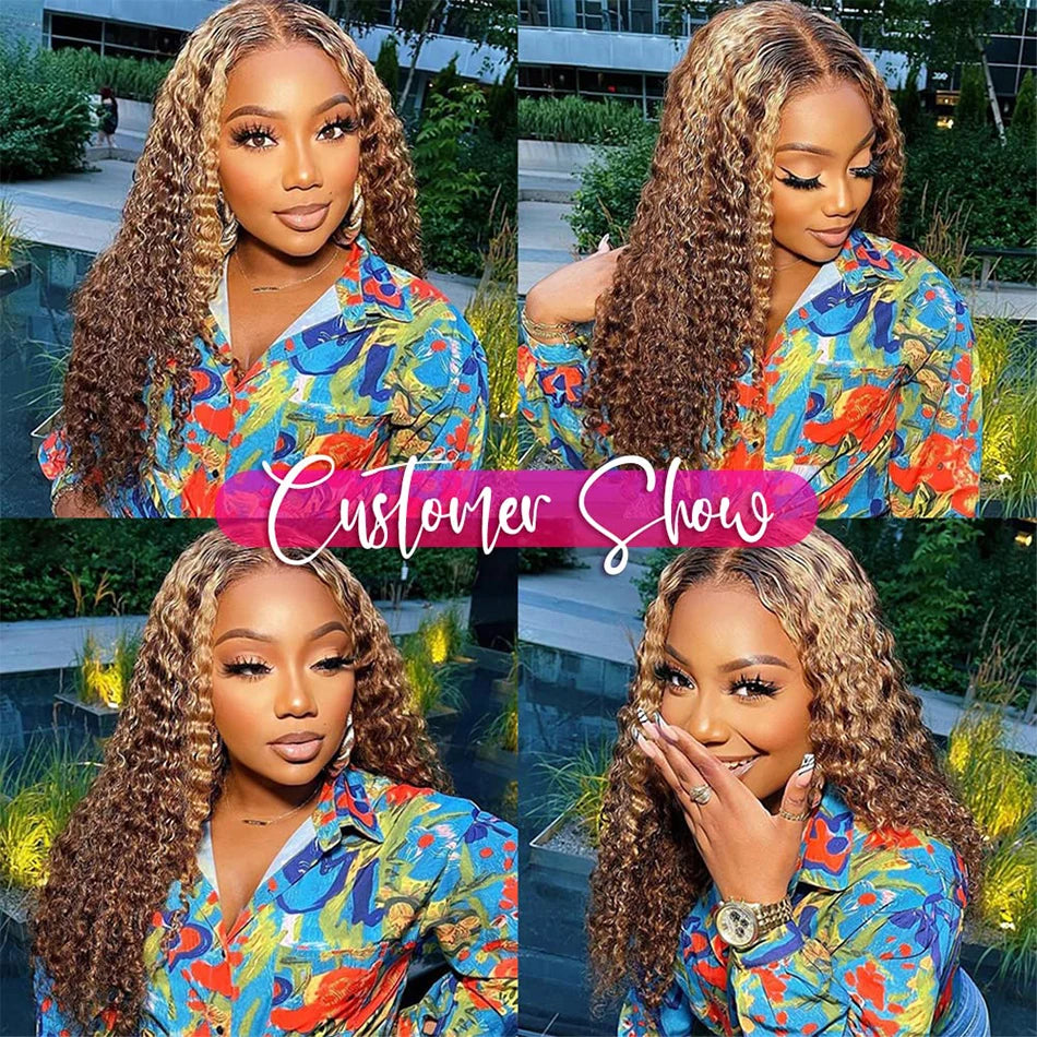 Wiggogo Curly Colored Highlight Wig Human Hair Deep Wave 13X6 Hd Lace Frontal Wig 13X4 4/27 Ombre Brown Blonde Lace Front Wigs