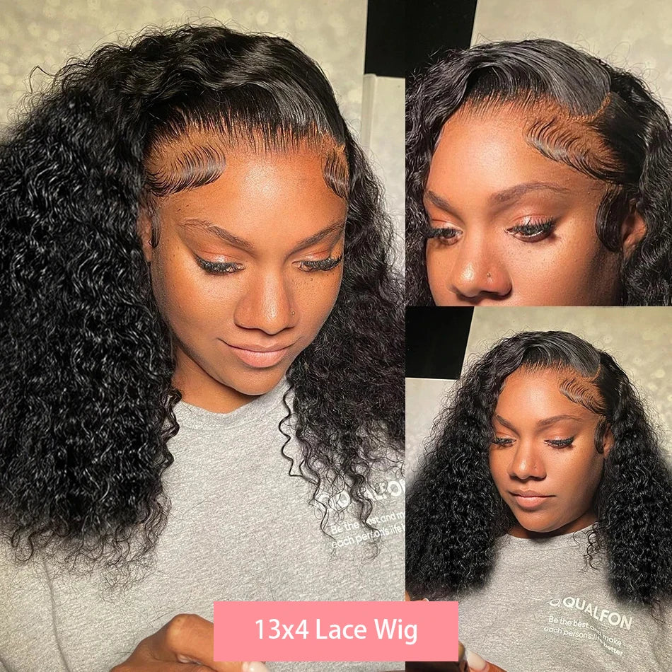 Brazilian Curly Short Bob 13x4 Lace Frontal Wig 200% Density Deep Wave 4x4 Transparent Lace Front Wigs 100% Human Hair For Women