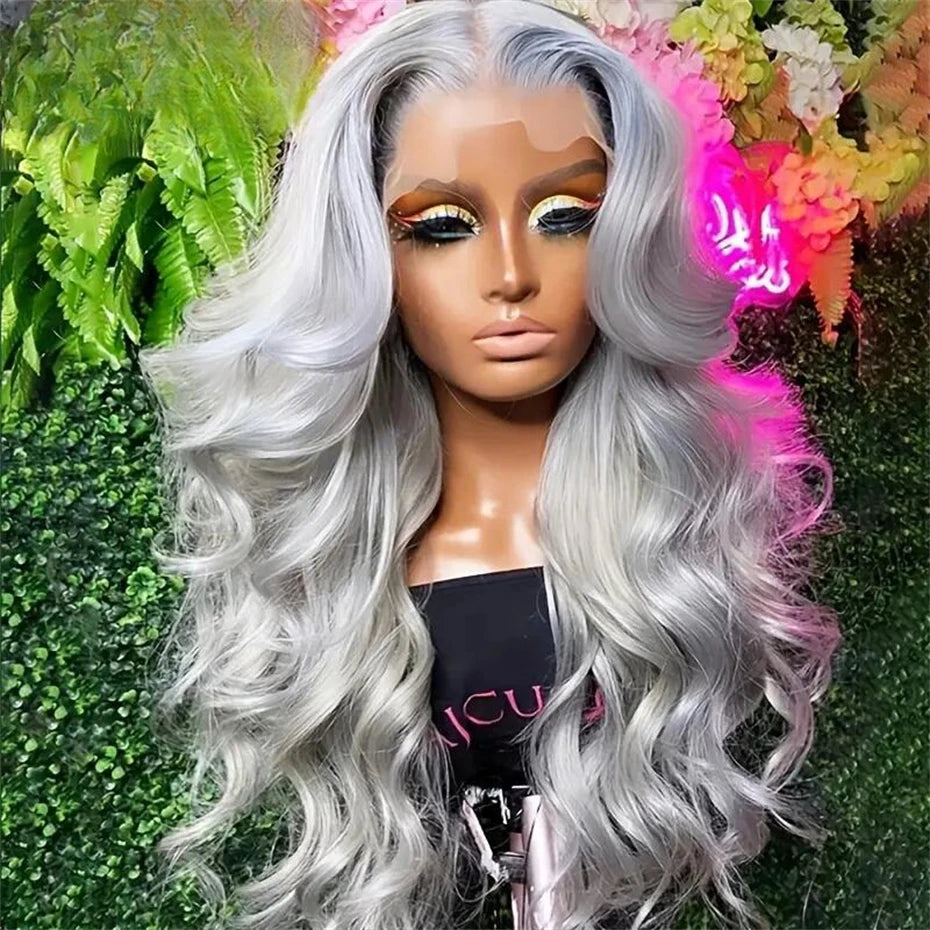 13x6 Silver Grey Straight Lace Front Human Hair Wigs Pre Plucked 613 Blonde Body Wave Frontal Wigs For Women Brazilian Hair Wigs
