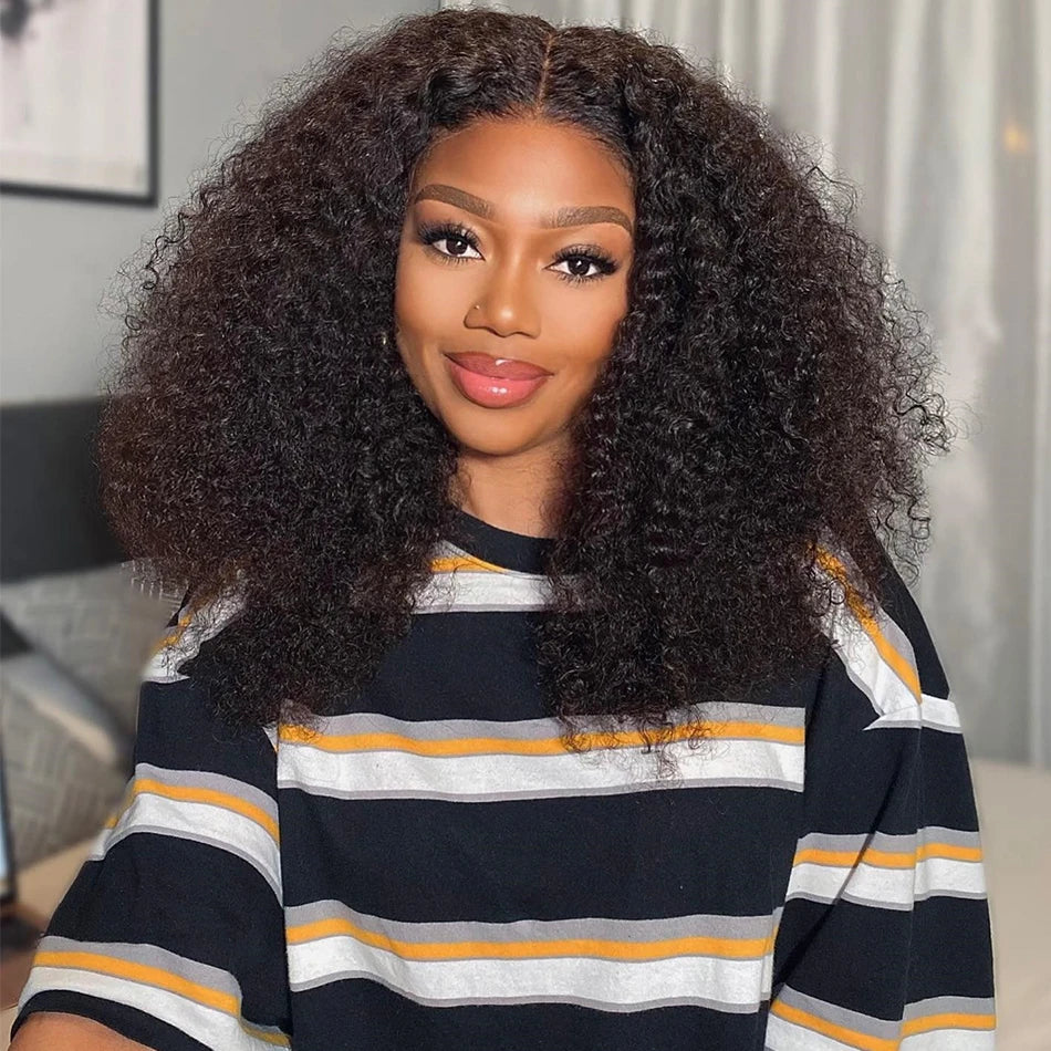 10A 100% Glueless Wigs Human Hair Wigs Ready To Wear Bleached Knots 6x5 Pre Cut HD Transparent Glueless Lace Wigs Kinky Curly