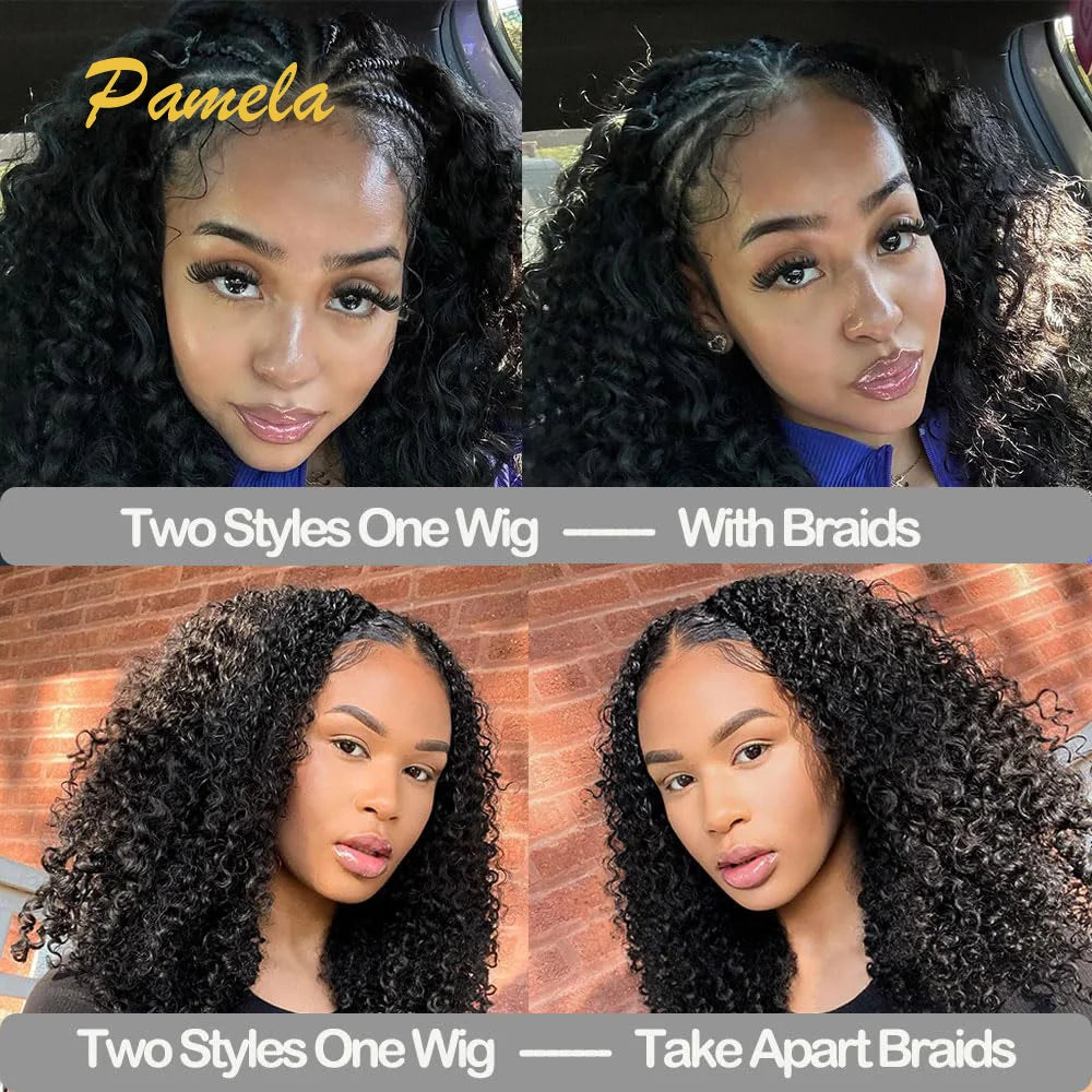 Handmade Pre Braided Wigs Pre Plucked Pre Bleached Cornrows with Kinky Curly Wig Human Hair 9x6 Pre Styled Human Hair