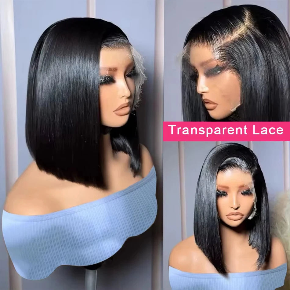 13x4 Straight Lace Frontal Bob Wig Preplucked Natural Color Human Hair Wigs Brazilian Remy Bone Straight Short Bob Wig For Women