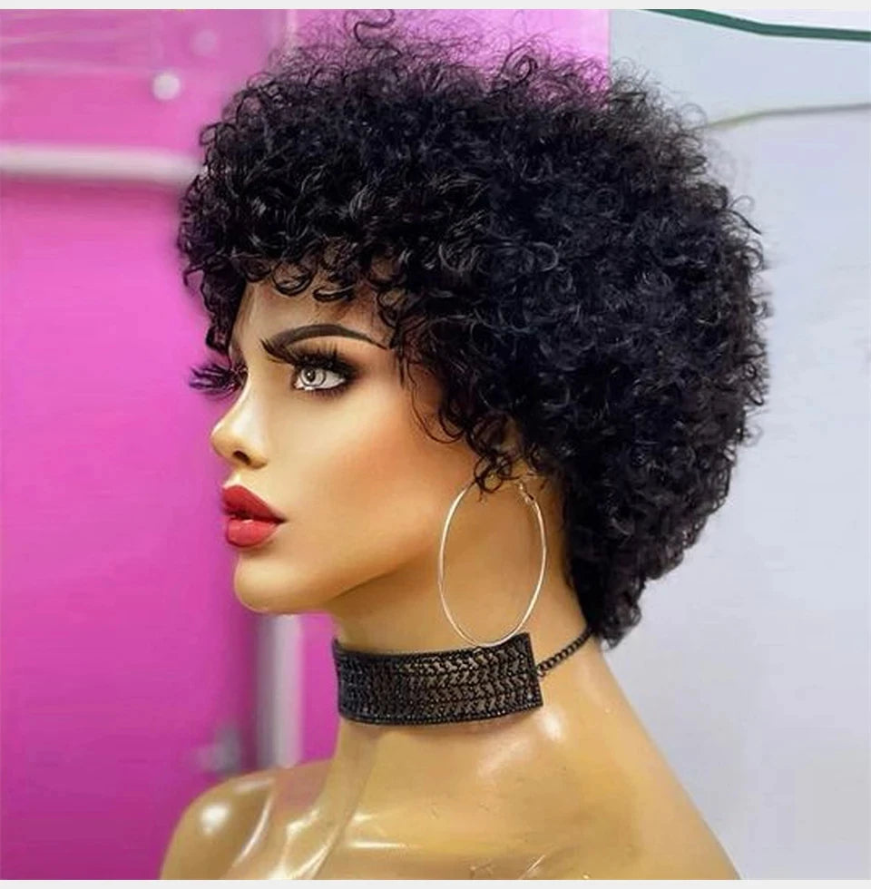 Large Bouncy Afro Kinky Curly Wigs For Black Women  Pre Plucked Machine Wig Brazilian Virgin Remy Human Hair Wigs
