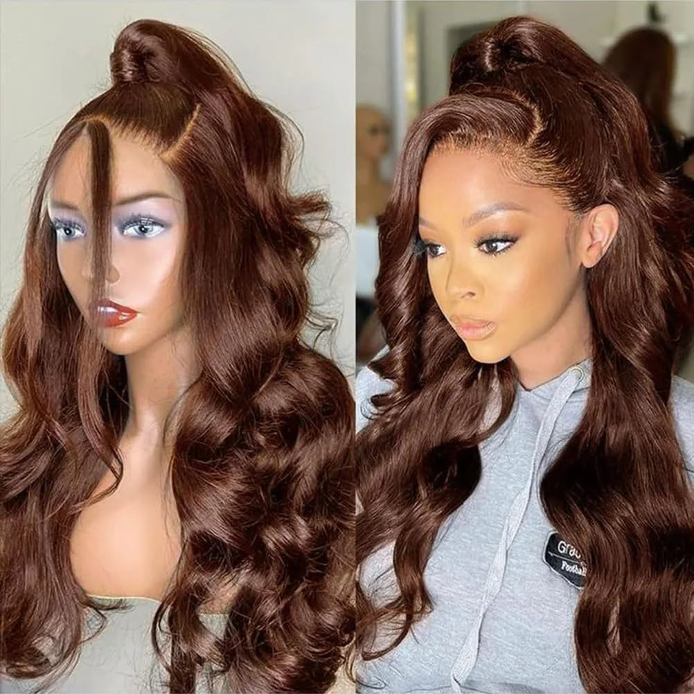 200 Density 13X6 Chocolate Brown Body Wave Lace Front Wigs 13x4 HD Transparent Lace Front Wigs For Women Auburn Brown Colored