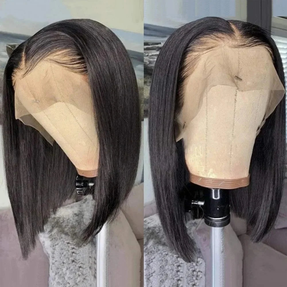 Pre Plucked Black Straight Bob Wig 12 14 Inch 13x4 4x4 Closure Lace Frontal Bone Straight Short Bob Wig 100% Human Hair