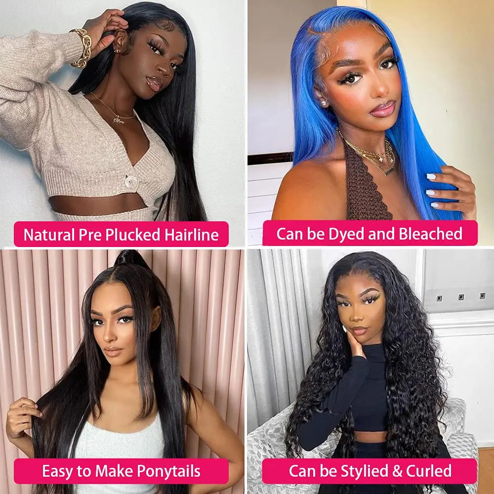 250 Density Upgrade Invisible Drawstring 360 Full Lace Frontal Wig 30 Inch Straight HD Lace Front Wigs Human Hair Natural Black