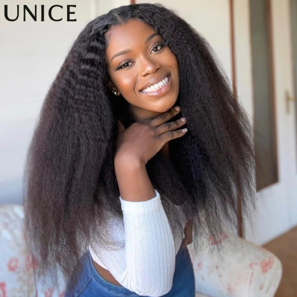 UNice Hair Drawstring Cap Kinky Straight V Part Wig & U Part Wig EasiContour 100% Human Hair Wigs No Glue Small Head Friendly