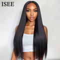 Pre Bleached Knots Bone Straight Human Hair Wigs PrePlucked Transparent Lace Closure Wig ISEE Hair Glueless Wig Wear And Go
