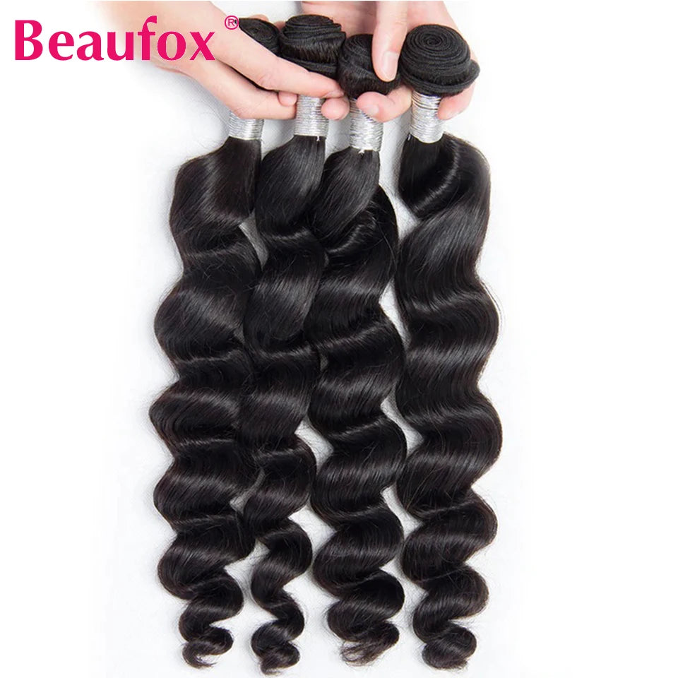 Beaufox Loose Wave Bundles 100% Human Hair Bundles Indian Hair Weave 1/3/4 Bundles Deal Human Hair Virgin Human Hair Extensions