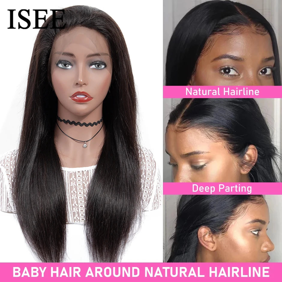 HD Lace Frontal Wig 13x6 Transparent Lace Frontal Human Hair Wigs Bone Straight Preplucked Wigs For Women On Sale ISEE Hair