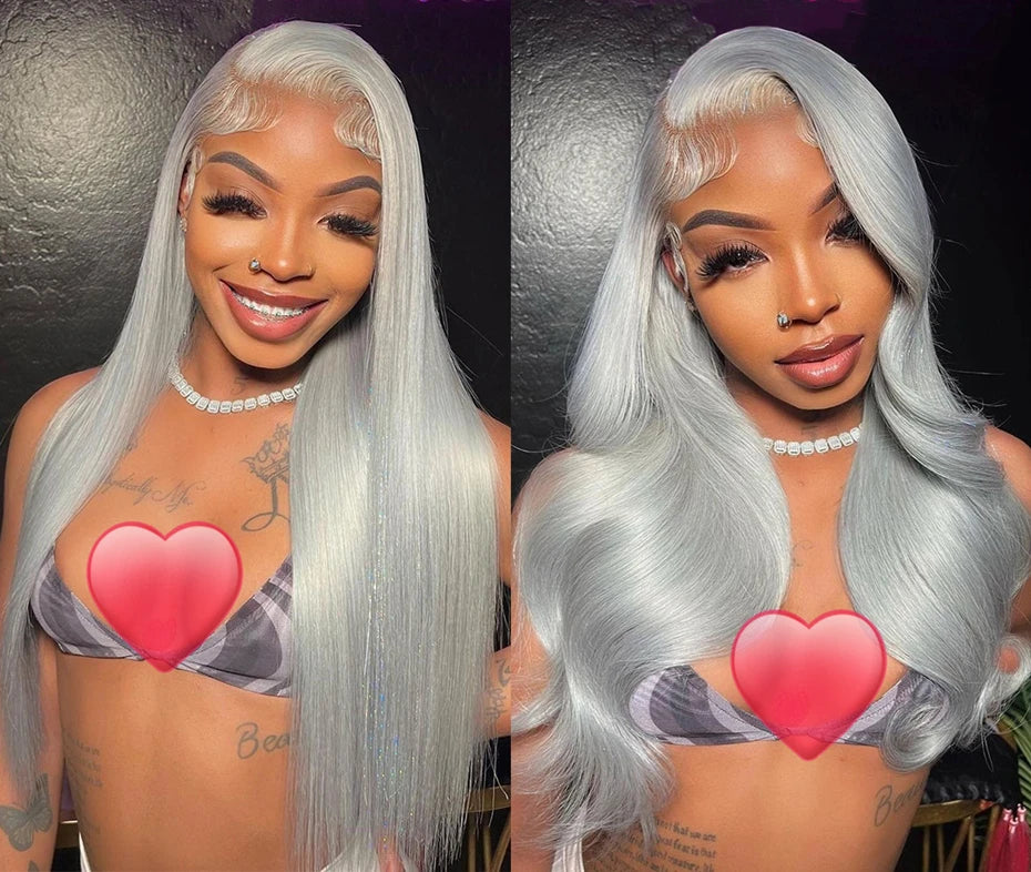13x6 Silver Grey Straight Lace Front Human Hair Wigs Pre Plucked 613 Blonde Body Wave Frontal Wigs For Women Brazilian Hair Wigs