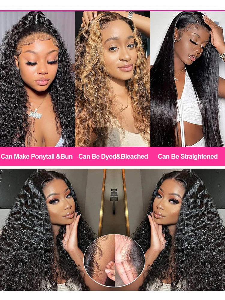 30 40inch Water Wave Curly Lace Frontal Wigs 13x4 13x6 HD Deep Wave Lace Frontal Wig 360 Full Human Hair Wigs For Women On Sale