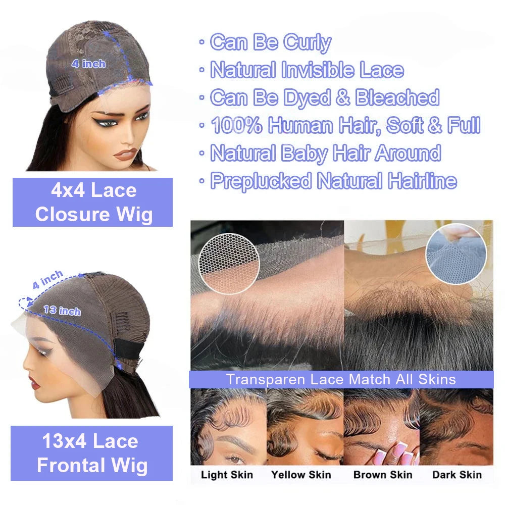 Pre Plucked Black Straight Bob Wig 12 14 Inch 13x4 4x4 Closure Lace Frontal Bone Straight Short Bob Wig 100% Human Hair