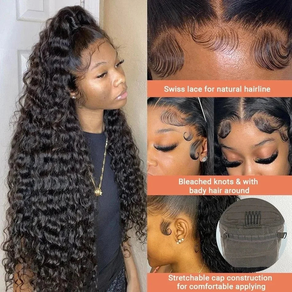 250 Density Deep Wave Lace Front Wig 13x6 Hd Lace Frontal Wig 13x4 Curly Human Hair Wigs For Women 360 Hd Pre Plucked Lace Wig