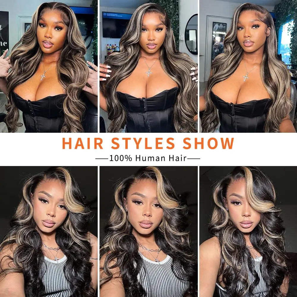 1B/27 Body Wave 13x4 Hd Lace Front Highlight Human Hair Wigs 30 Inch Ombre Blonde Colored Frontal Easy Fit™ 3-in-1 Wig For Women