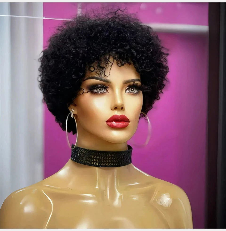 Large Bouncy Afro Kinky Curly Wigs For Black Women  Pre Plucked Machine Wig Brazilian Virgin Remy Human Hair Wigs