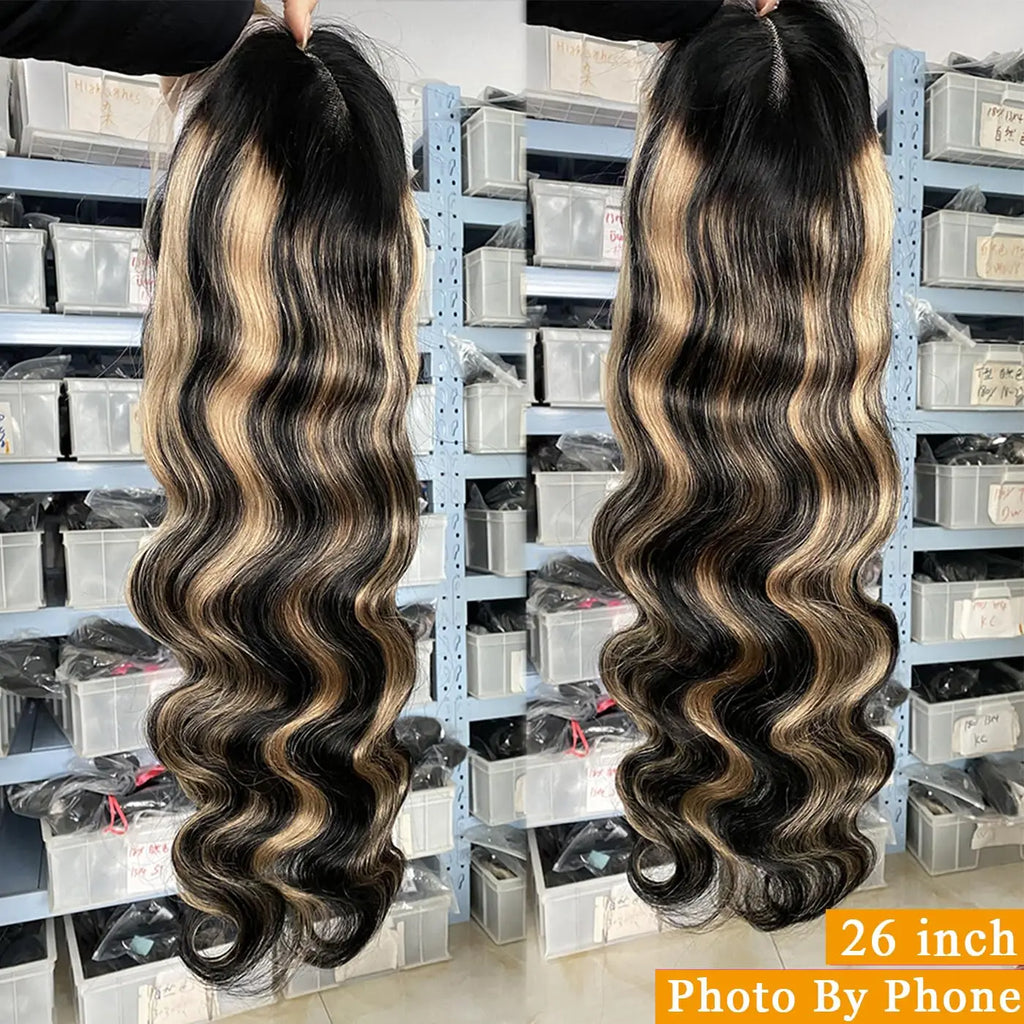 1B/27 Body Wave 13x4 Hd Lace Front Highlight Human Hair Wigs 30 Inch Ombre Blonde Colored Frontal Easy Fit™ 3-in-1 Wig For Women