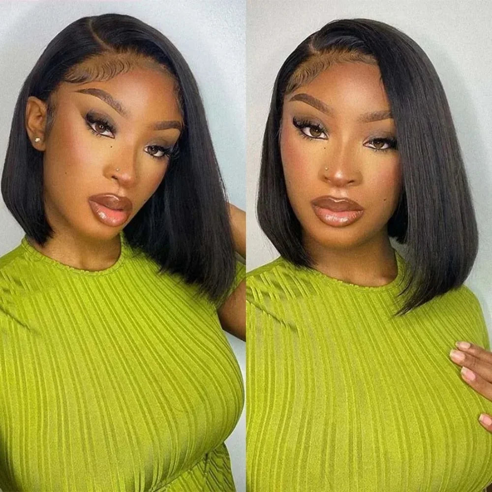 Pre Plucked Black Straight Bob Wig 12 14 Inch 13x4 4x4 Closure Lace Frontal Bone Straight Short Bob Wig 100% Human Hair