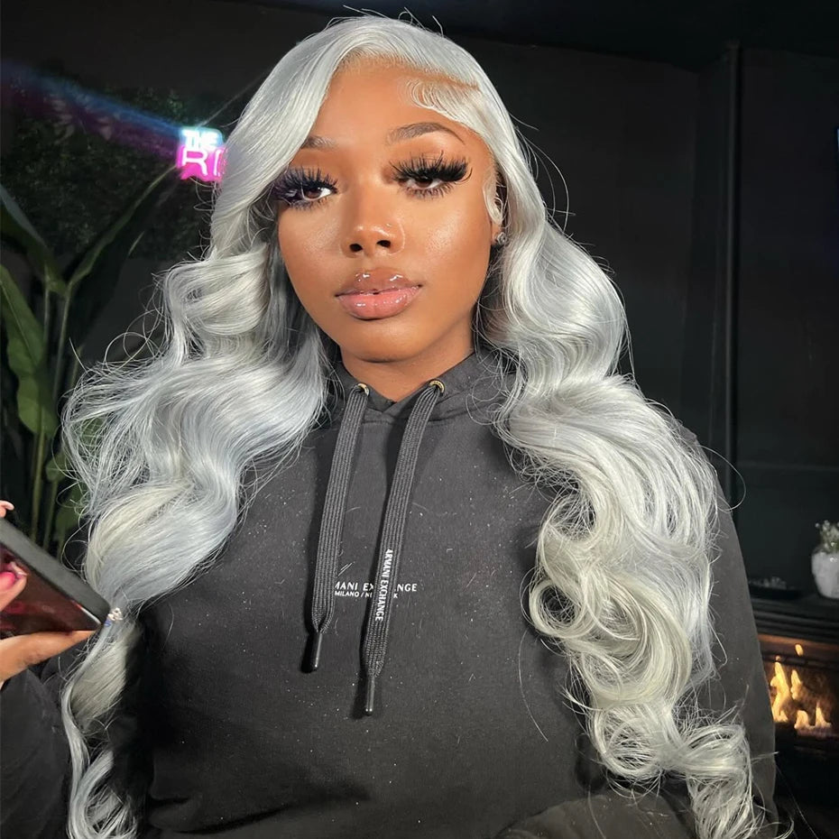 13x6 Silver Grey Straight Lace Front Human Hair Wigs Pre Plucked 613 Blonde Body Wave Frontal Wigs For Women Brazilian Hair Wigs