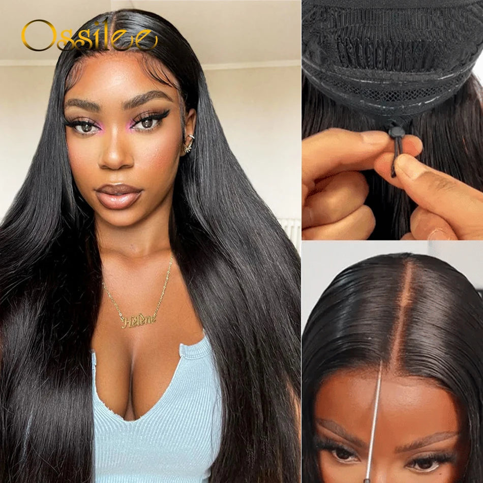 Ossilee 220 Density Pull Go Glueless Wigs with Elastic Drawstring Straight 13x6 HD Lace Front Human Hair Wigs Pre Cut Lace Wig
