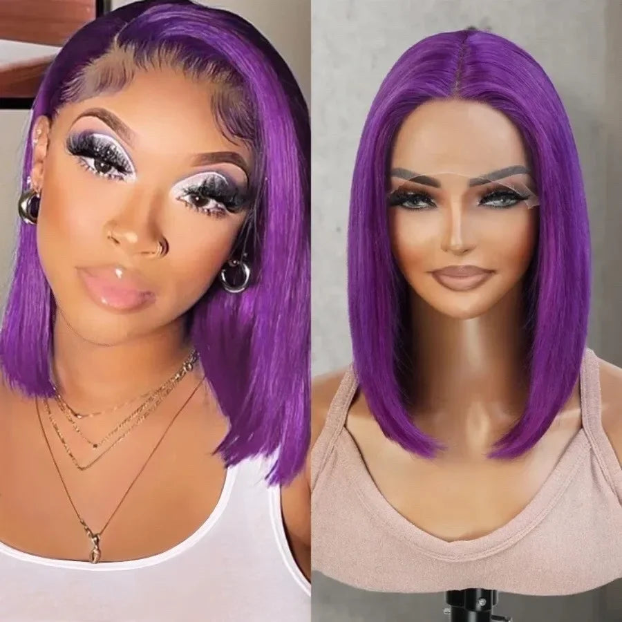 Purple Bob Wig Human Hair Preplucked T Lace Frontal Bob Wigs Brazilian Straight Bob 100% Human Hair Wigs Straight Lace Front Wig