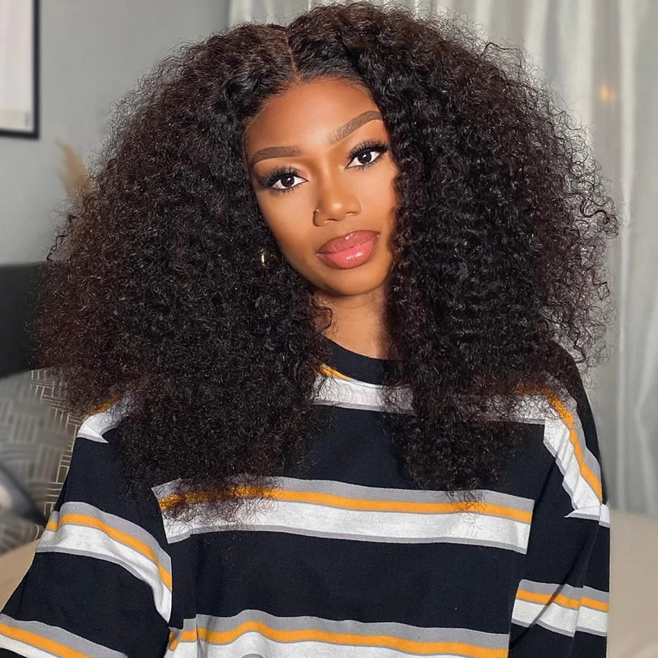 10A 100% Glueless Wigs Human Hair Wigs Ready To Wear Bleached Knots 6x5 Pre Cut HD Transparent Glueless Lace Wigs Kinky Curly