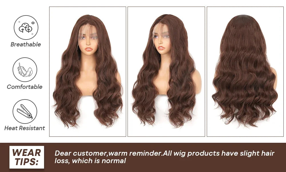 200 Density 13X6 Chocolate Brown Body Wave Lace Front Wigs 13x4 HD Transparent Lace Front Wigs For Women Auburn Brown Colored