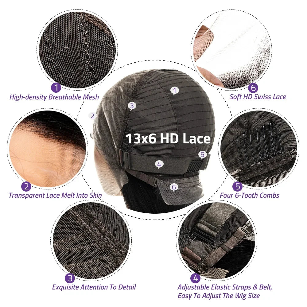 38 Inch 200% Density Bone Straight 13x6 HD Transparent Lace Frontal Wig Brazilian 100% Human Hair 5x5 Lace Front Wigs For Women