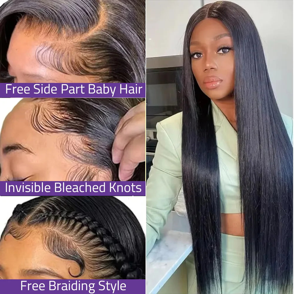 38 Inch 200% Density Bone Straight 13x6 HD Transparent Lace Frontal Wig Brazilian 100% Human Hair 5x5 Lace Front Wigs For Women