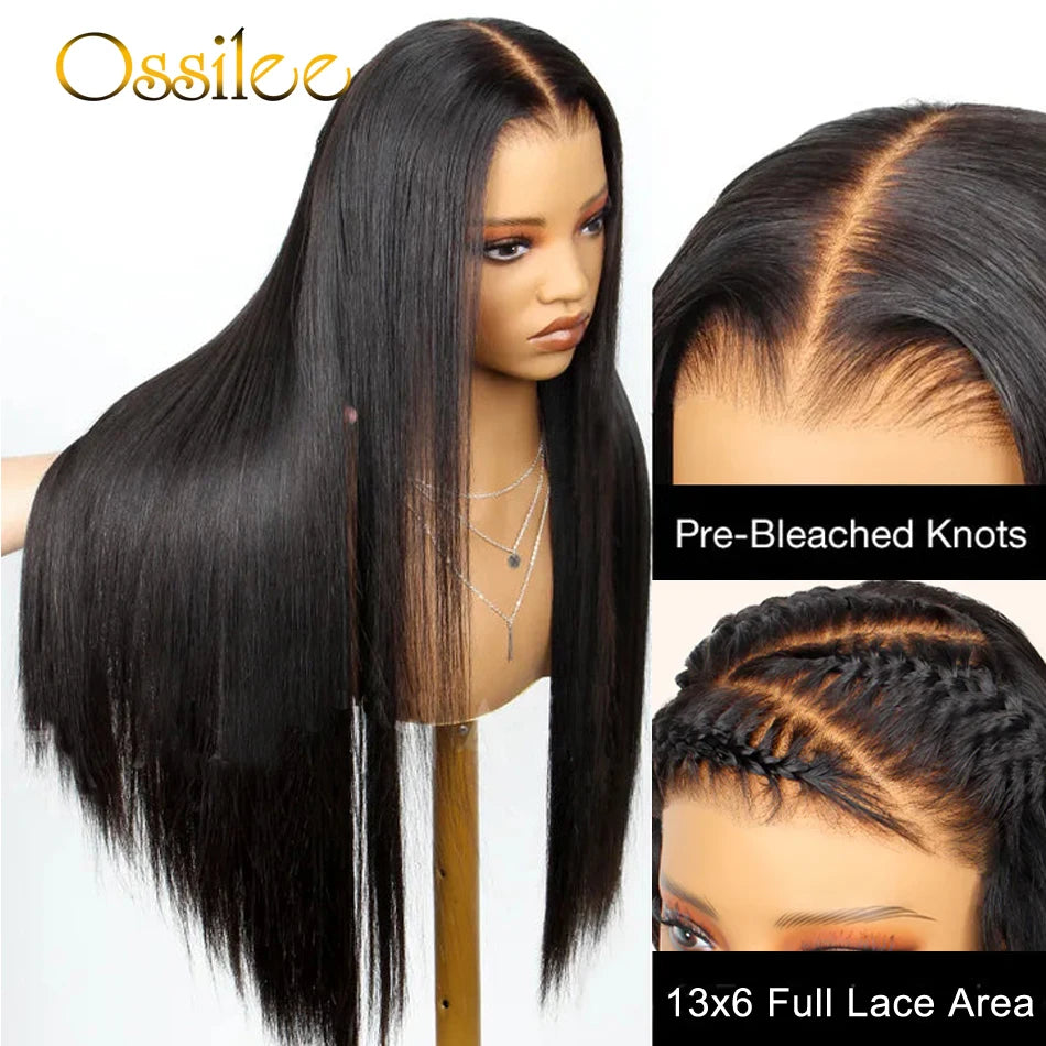 Ossilee 220 Density Pull Go Glueless Wigs with Elastic Drawstring Straight 13x6 HD Lace Front Human Hair Wigs Pre Cut Lace Wig