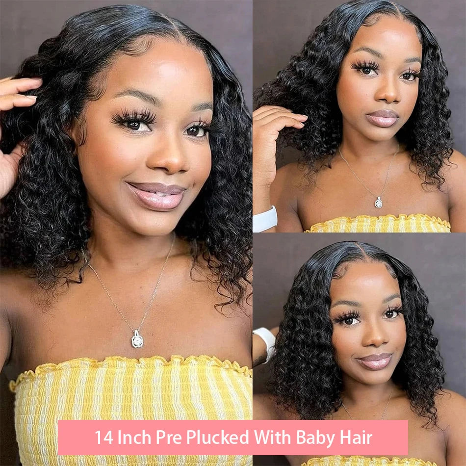 Brazilian Curly Short Bob 13x4 Lace Frontal Wig 200% Density Deep Wave 4x4 Transparent Lace Front Wigs 100% Human Hair For Women